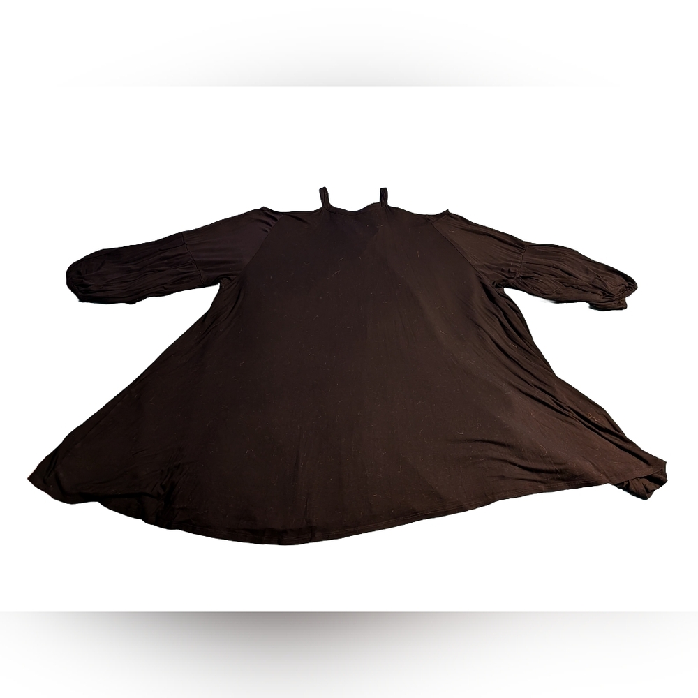 Roaman's Black Tunic Top Balloon Sleeves And Cold Shoulder